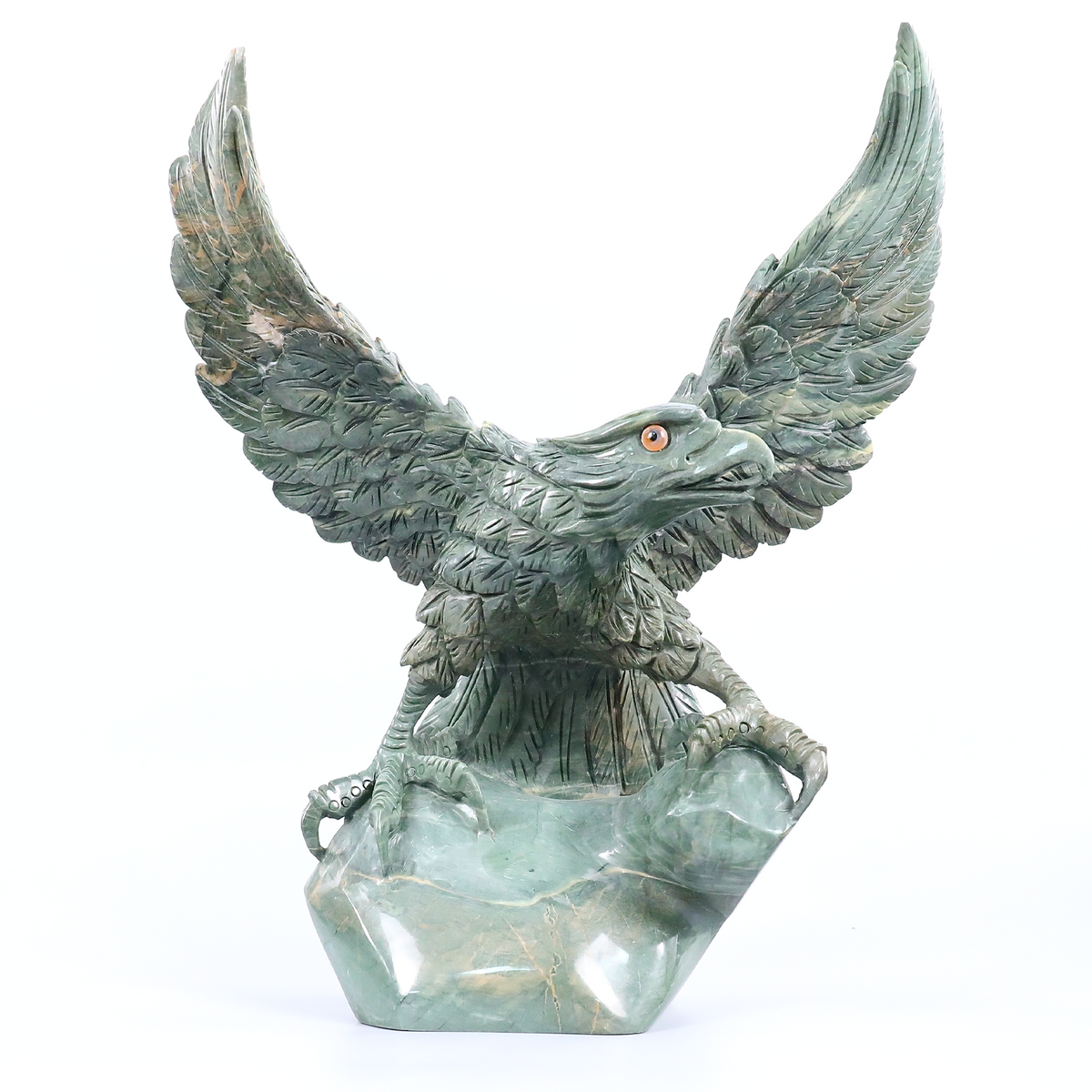 Additional view of a one-of-a-kind Nine Dragon Jade eagle carving