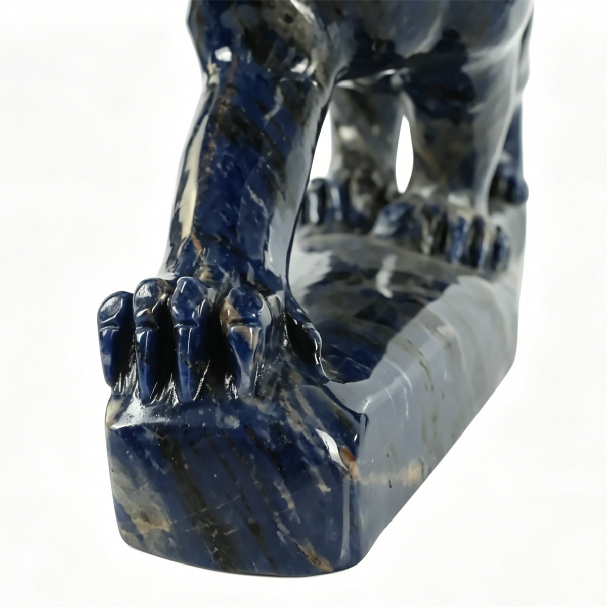 Additional view of a one-of-a-kind Sodalite leopard carving