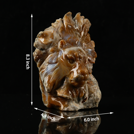 Additional view of a one-of-a-kind Yellow Chalcedony lion-head carving