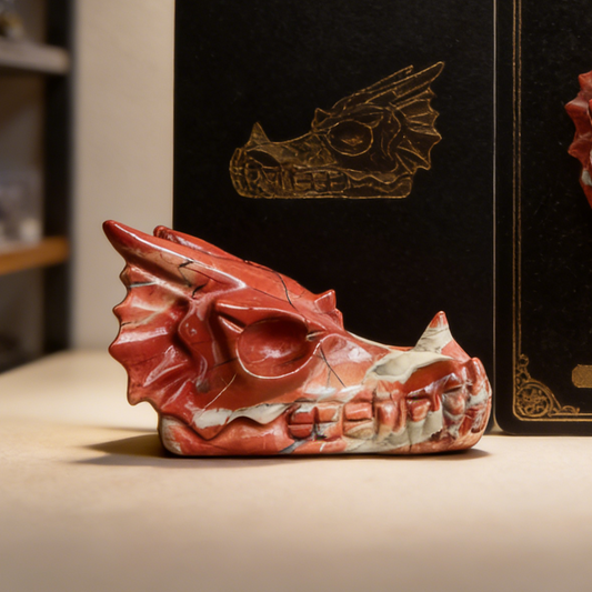 Additional view of a 2-inch Red Jasper dragon skull carving