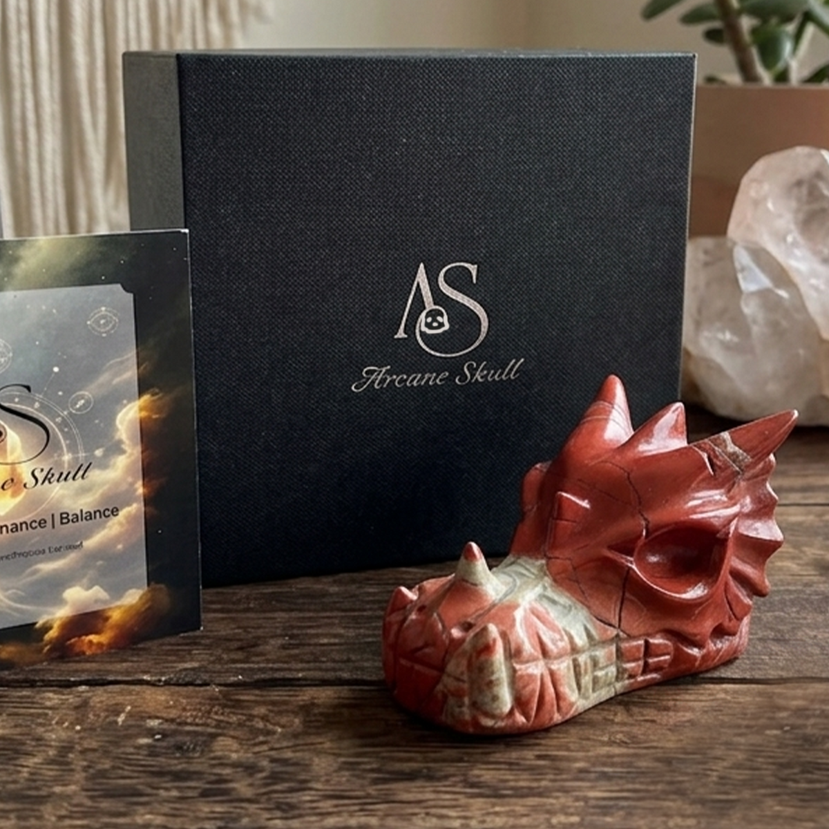 Additional view of a 2.5-inch Red Jasper dragon skull carving