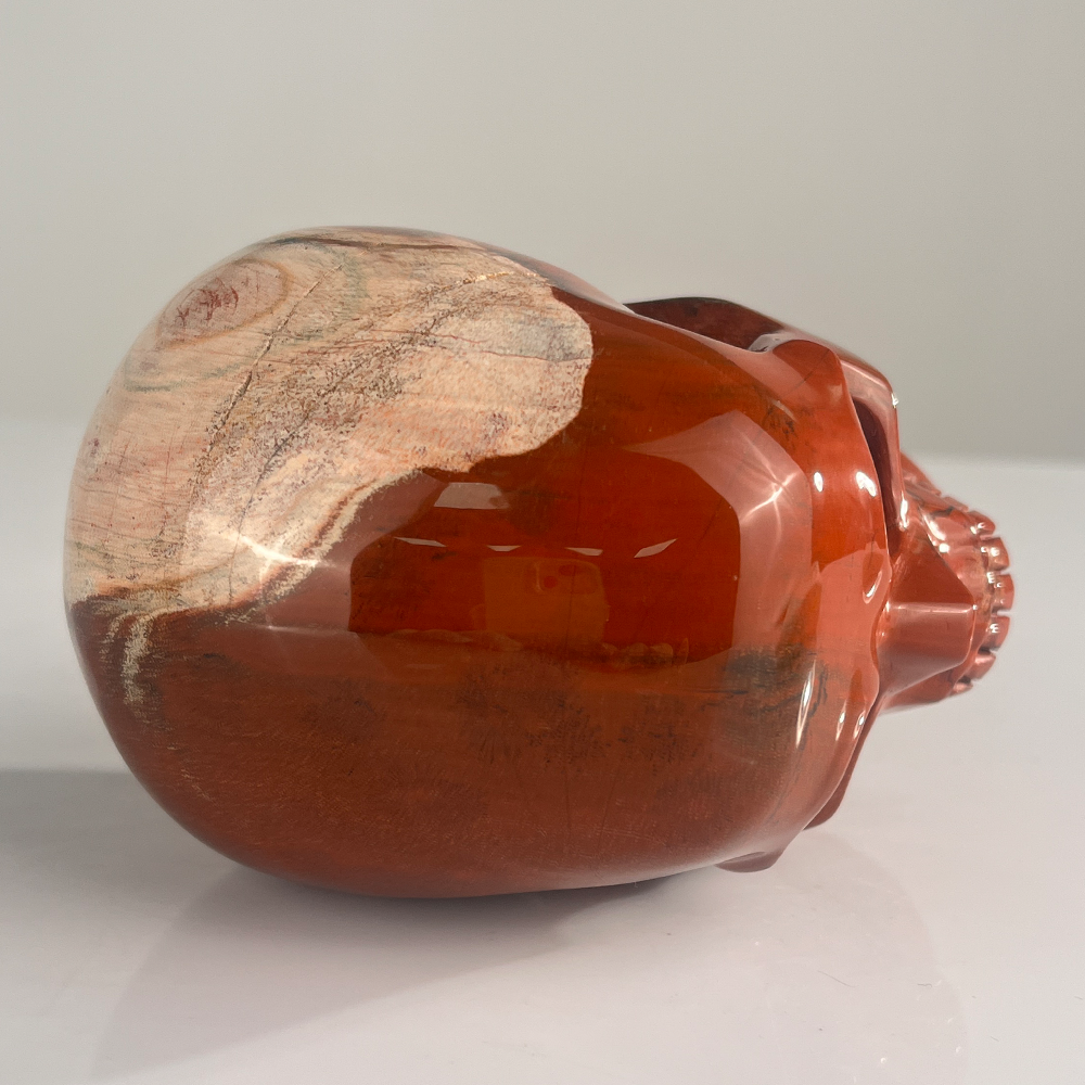 Top view of a 4.5-inch Red Jasper human skull carving