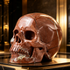 Additional view of a Red Jasper Titan human skull carving, custom-made in sizes from 7 to 14 inches.