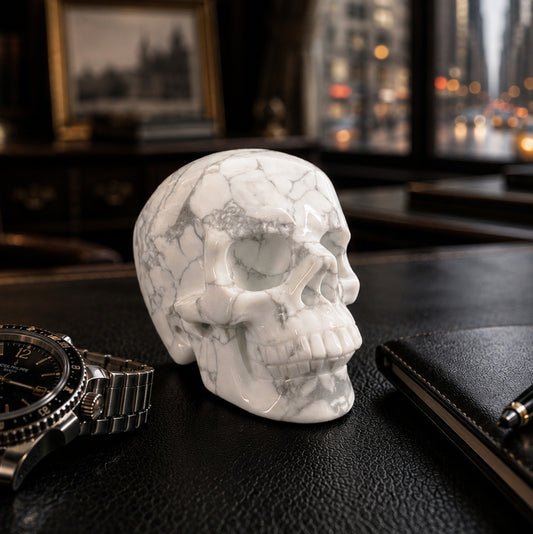 Main view of a 3-inch White human skull carving