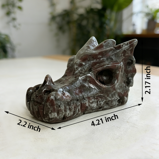 Additional view of a 4.2-inch Yooperlite dragon skull carving
