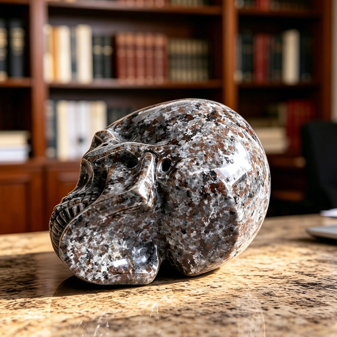 Back view of a 2-inch Yooperlite human skull carving