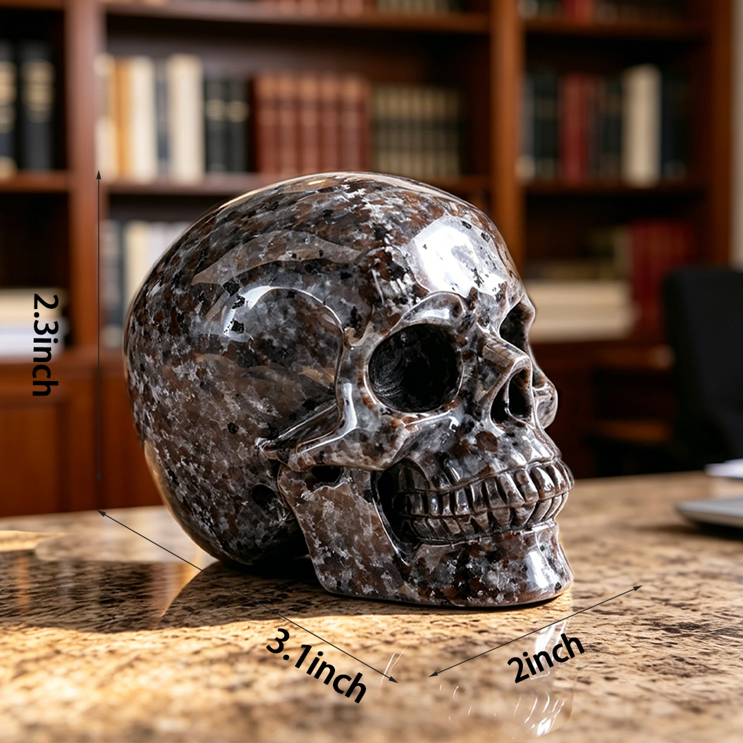 Additional view of a Yooperlite human skull carving